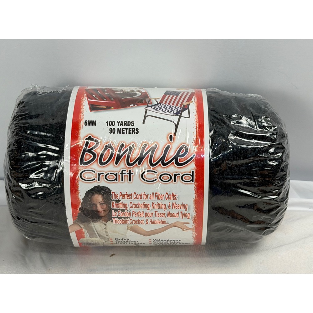 Bonnie Craft Cord 6mm Black 100 Yards Macrame Crochet Knitting Fiber Art USA